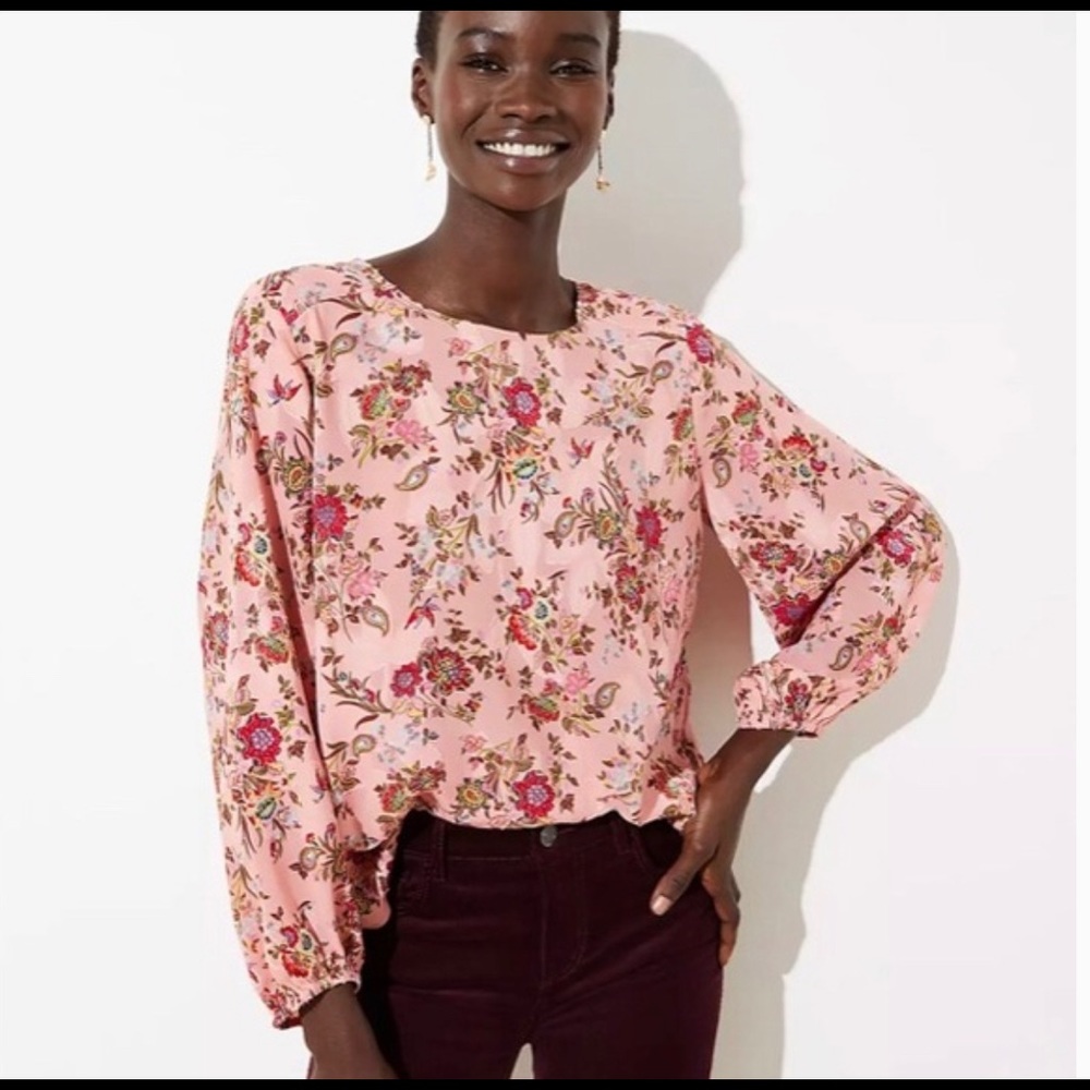 LOFT • Pink Floral Peasant Blouse